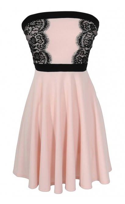 Alex A-Line Lace Trim Dress in Pink